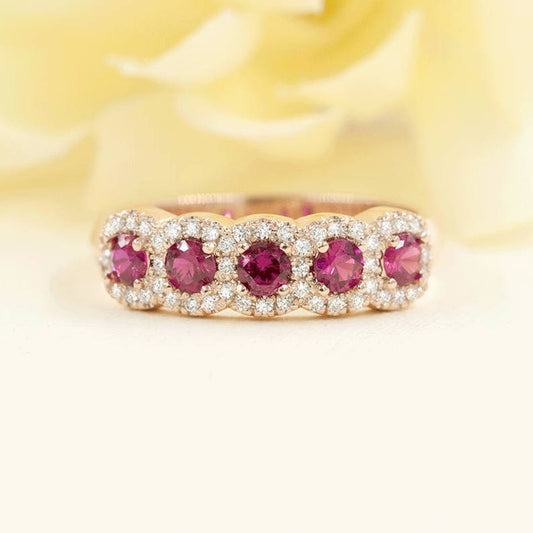 14K RUBY 0.22CT DIAMOND HALO BAND