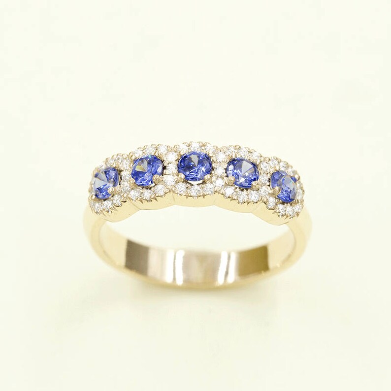 14K SAPPHIRE 0.22CT DIAMOND HALO BAND