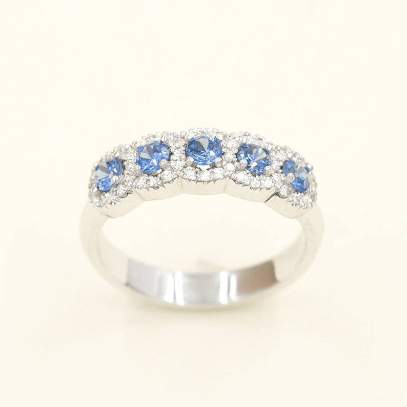 14K SAPPHIRE 0.22CT DIAMOND HALO BAND