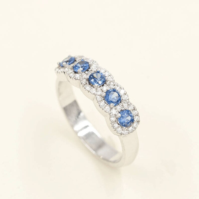 14K SAPPHIRE 0.22CT DIAMOND HALO BAND