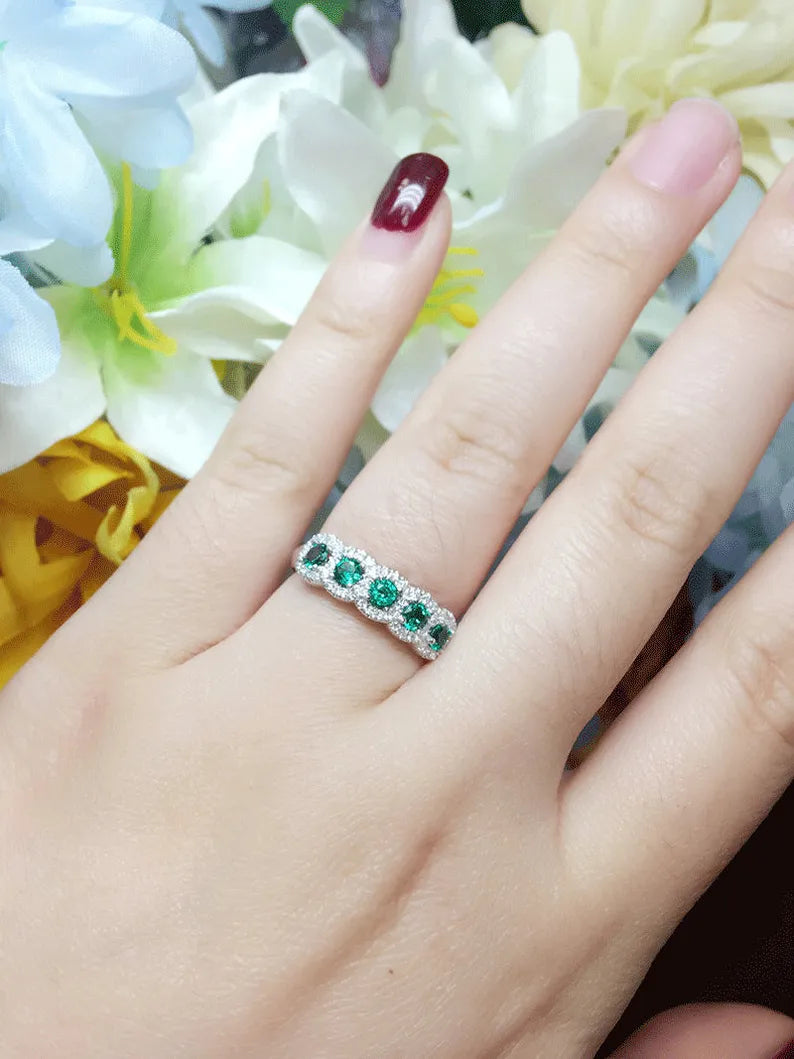 14K EMERALD 0.22CT DIAMOND HALO BAND