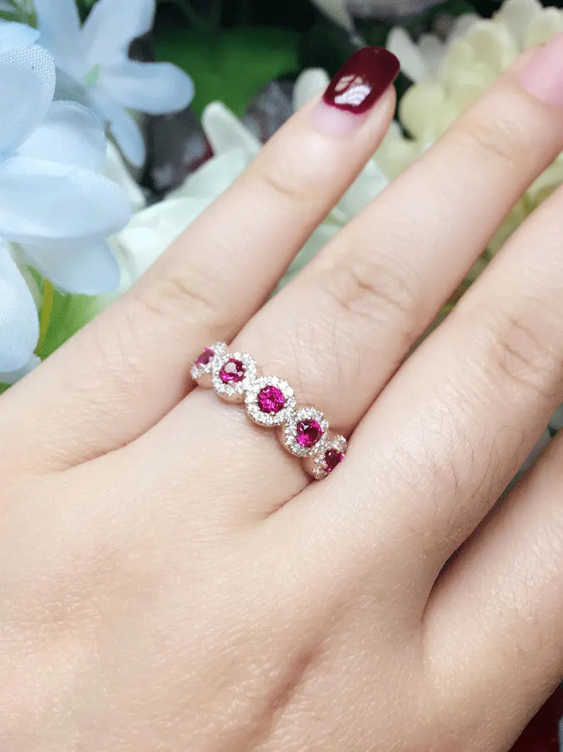 14K RUBY 0.27CT DIAMOND HALO BAND