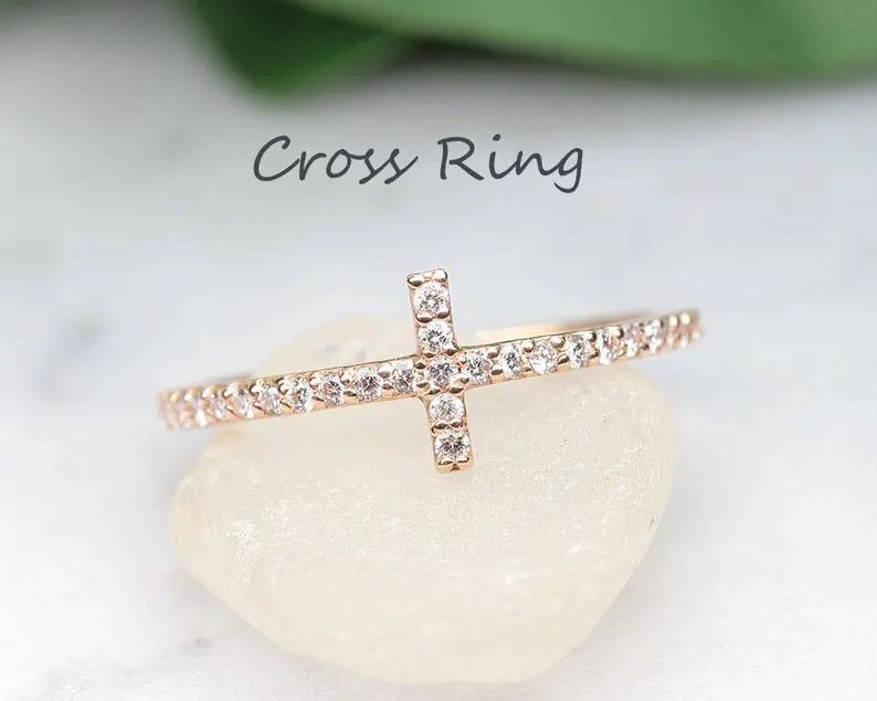 14K DIAMOND CROSS BAND