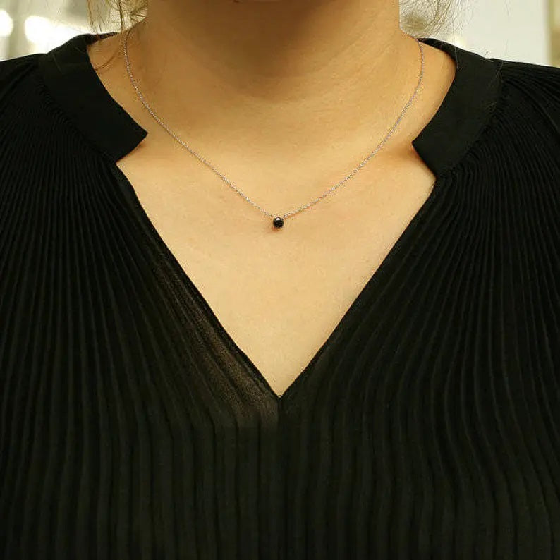 14K 0.50CT BLACK DIAMOND SOLITAIRE NECKLACE