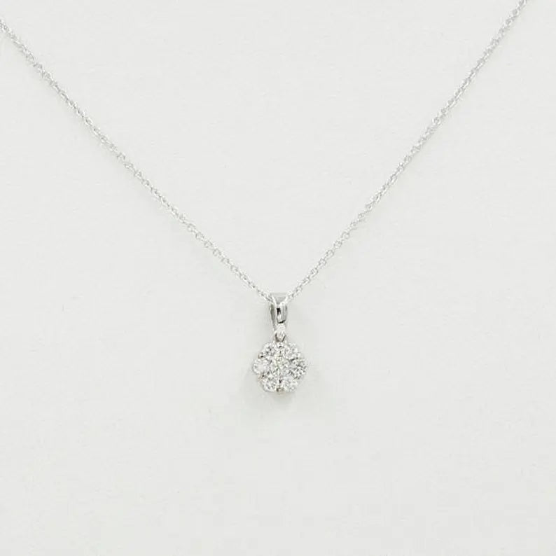 14K 0.25CT DIAMOND CLUSTER FLOWER NECKLACE