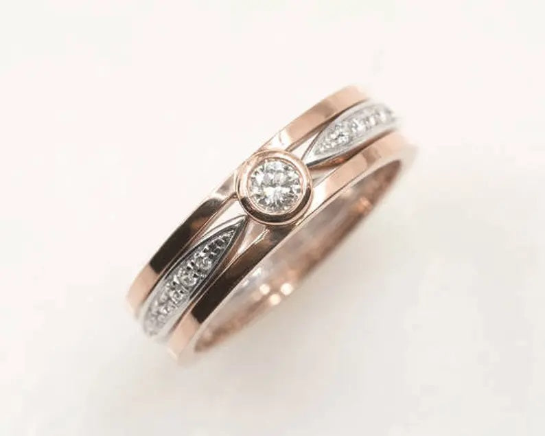 14K ROSE GOLD DIAMOND BEZEL GUARD TWO TONE RING SET