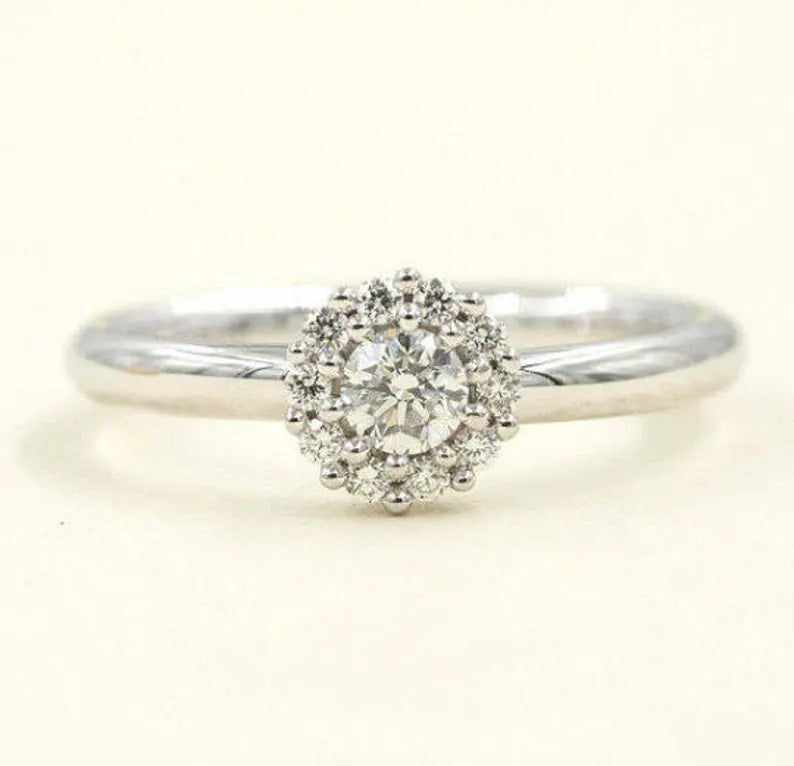 14K DIAMOND HALO FLOWER RING