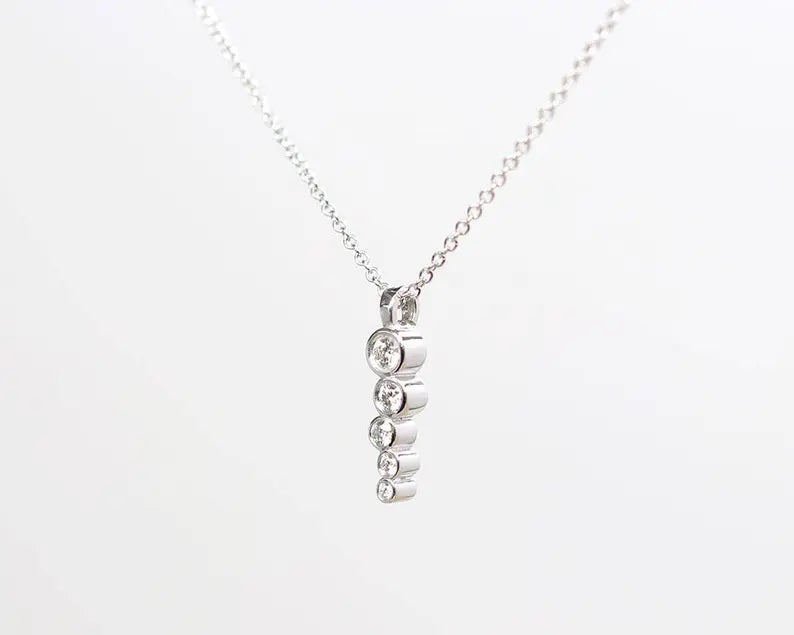 14K 5 DIAMOND BEZEL ZIGZAG DROP NECKLACE