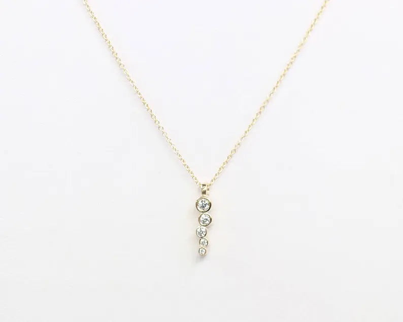 14K 5 DIAMOND BEZEL ZIGZAG DROP NECKLACE