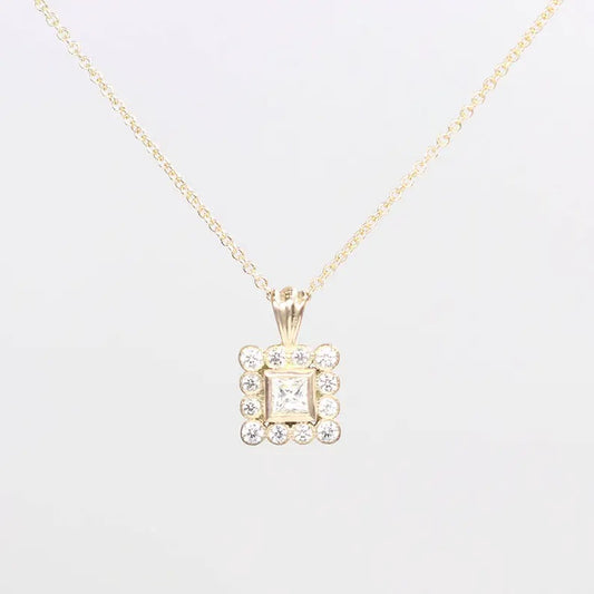 14K PRINCESS CUT SQUARE DIAMOND NECKLACE