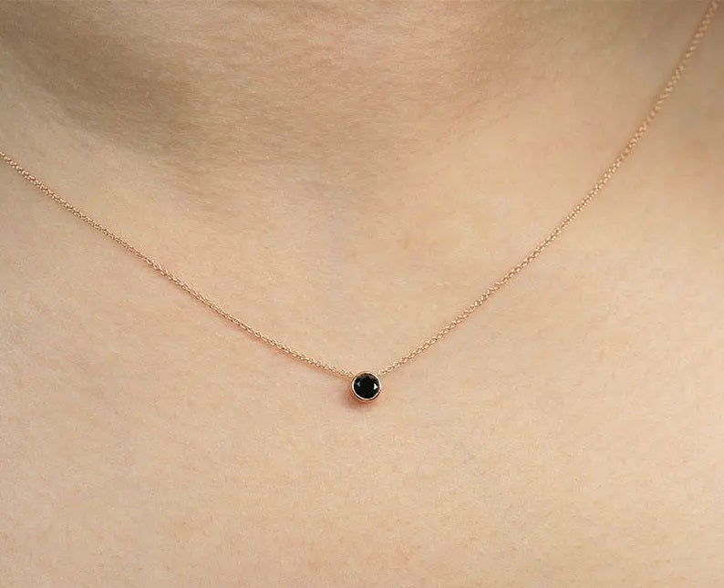 14K 0.30CT BLACK DIAMOND BEZEL NECKLACE