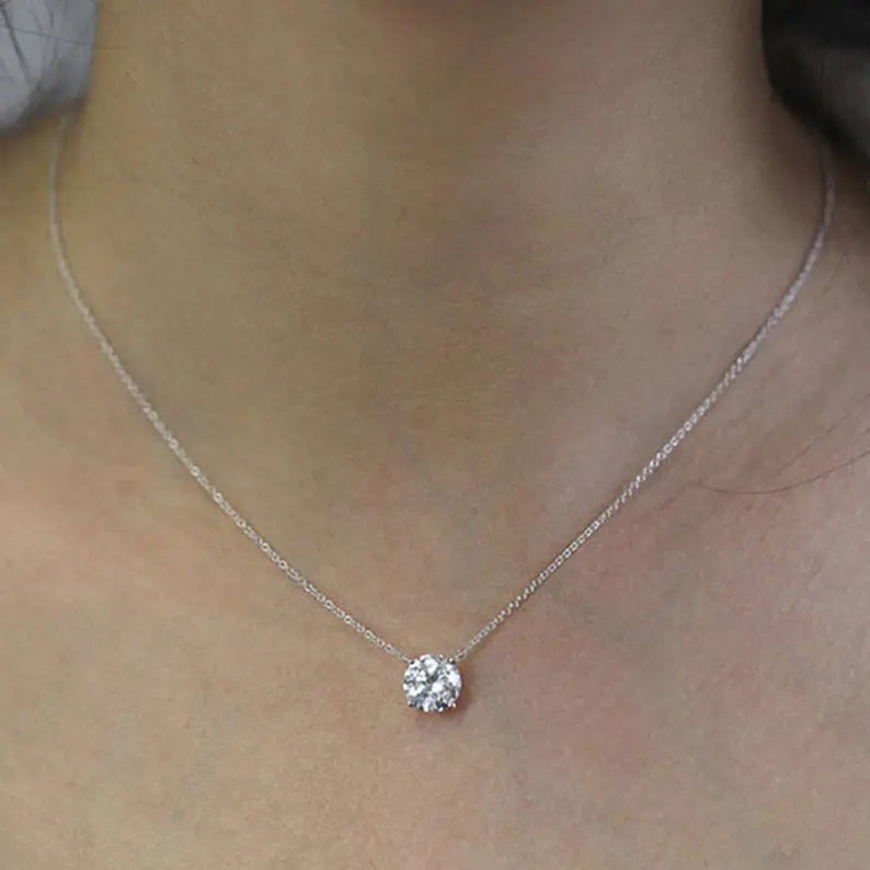 14K 2CT SWAROVSKI CZ SOLITAIRE NECKLACE