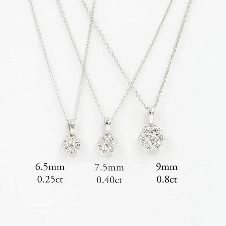 14K 0.25CT DIAMOND CLUSTER FLOWER NECKLACE