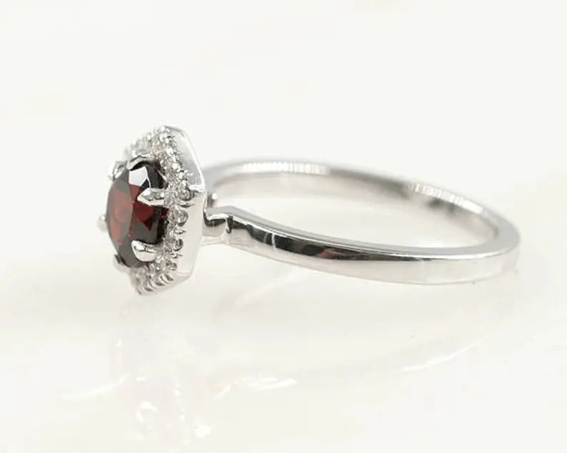 14K GARNET DIAMOND HALO HEXAGON RING