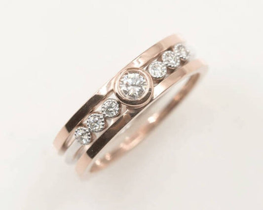 14K ROSE GOLD DIAMOND BEZEL GUARD TWO TONE RING SET