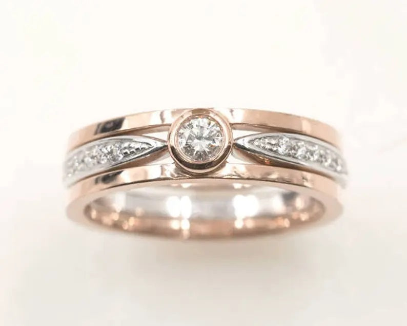 14K ROSE GOLD DIAMOND BEZEL GUARD TWO TONE RING SET