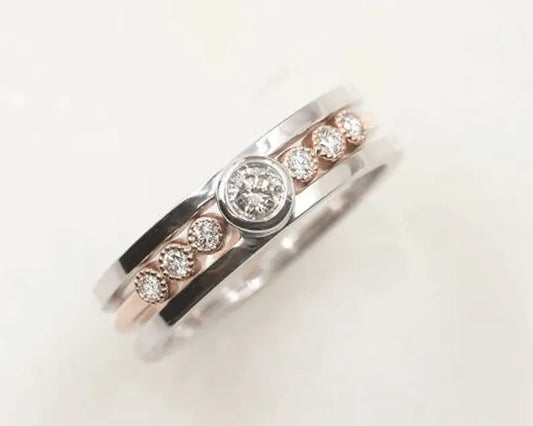 14K WHITE GOLD DIAMOND BEZEL GUARD TWO TONE RING SET