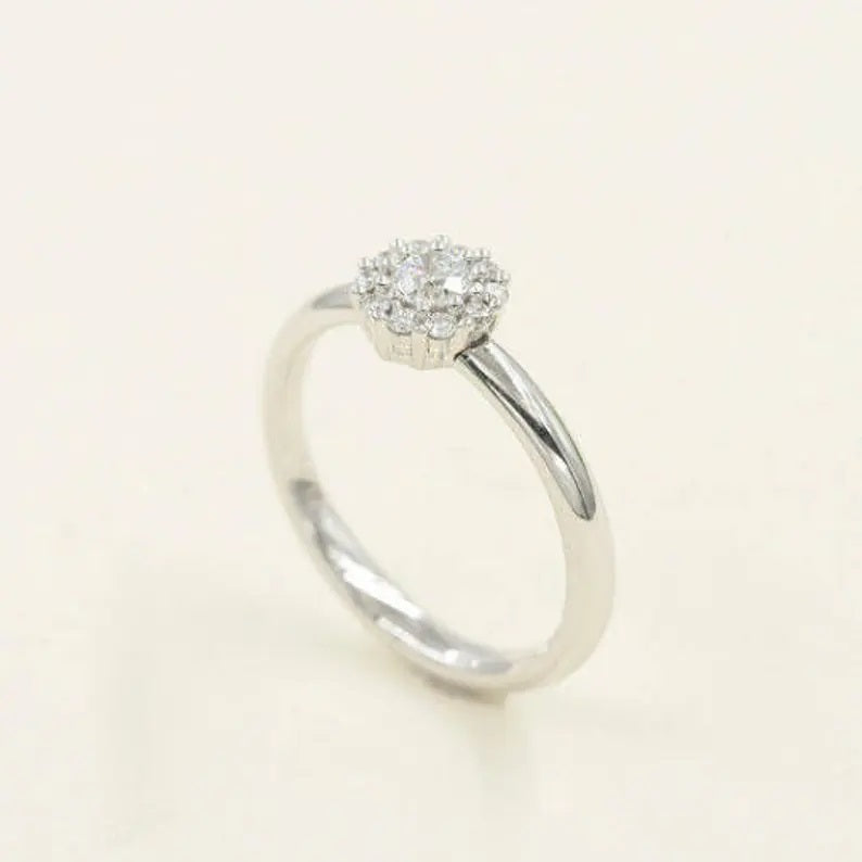 14K DIAMOND HALO FLOWER RING