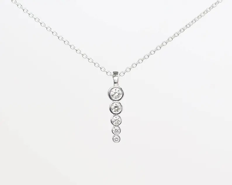 14K 5 DIAMOND BEZEL DROP NECKLACE