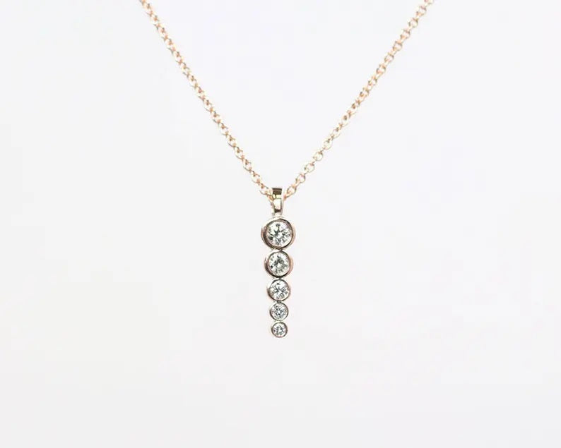 14K 5 DIAMOND BEZEL DROP NECKLACE