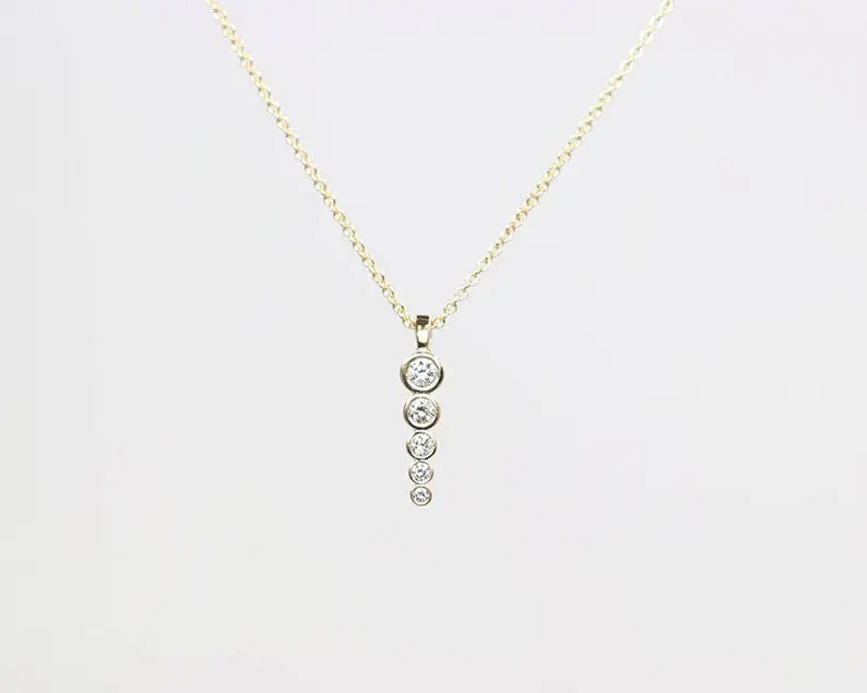 14K 5 DIAMOND BEZEL DROP NECKLACE