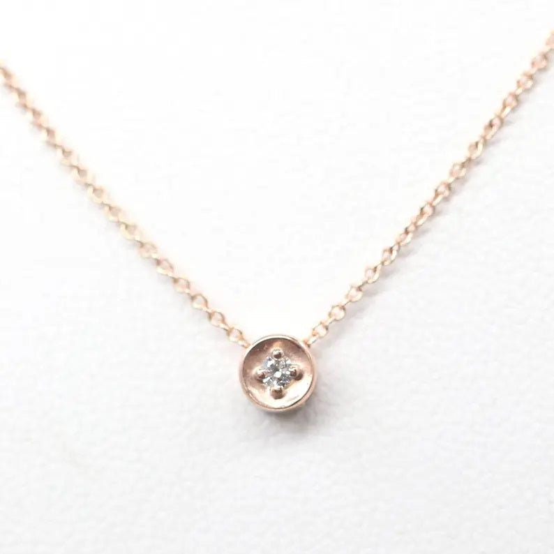 14K 1 DIAMOND TINY CIRCLE NECKLACE