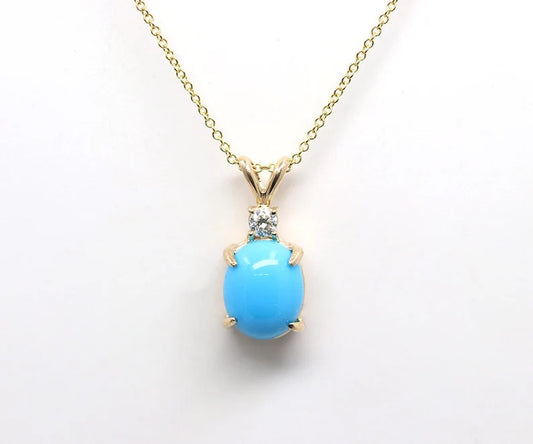 14K OVAL TURQUOISE 1 DIAMOND NECKLACE