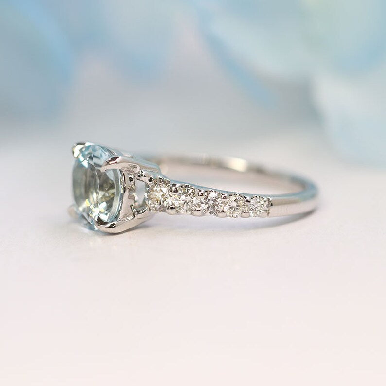 14K AQUAMARINE DIAMOND RING