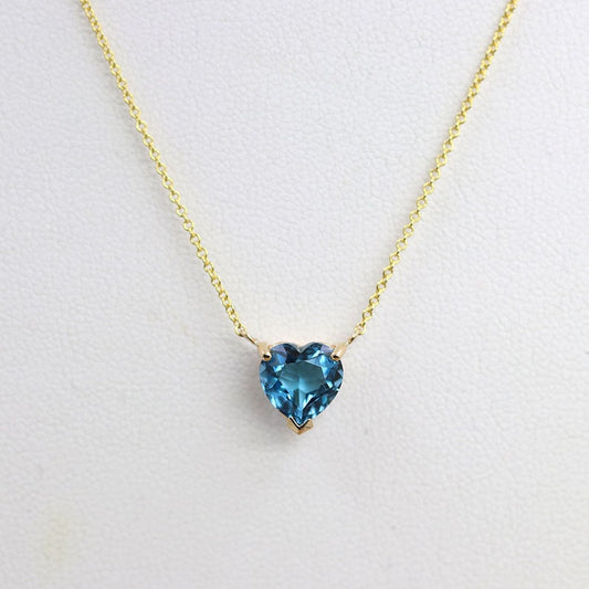 14K HEART LONDON BLUE TOPAZ SOLITAIRE NECKLACE