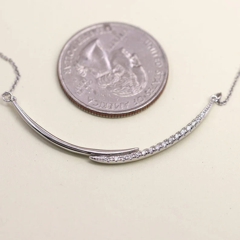 14K DIAMOND OVERLAP CURVED BAR NECKLACE