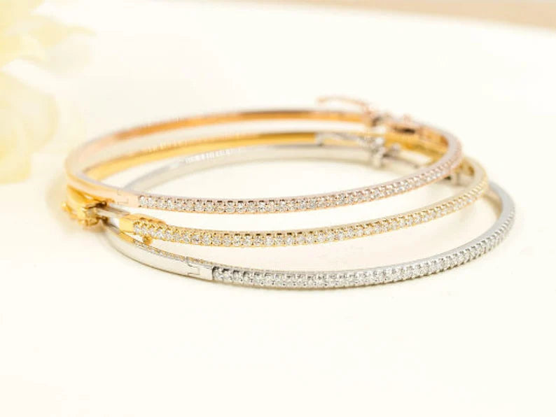 14K DIAMOND HALF ETERNITY BANGLE BRACELET