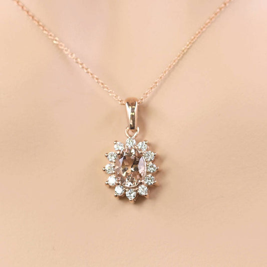 14K MORGANITE DIAMOND SUNFLOWER NECKLACE