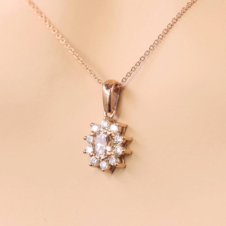 14K MORGANITE DIAMOND SUNFLOWER NECKLACE (SMALL VERSION)