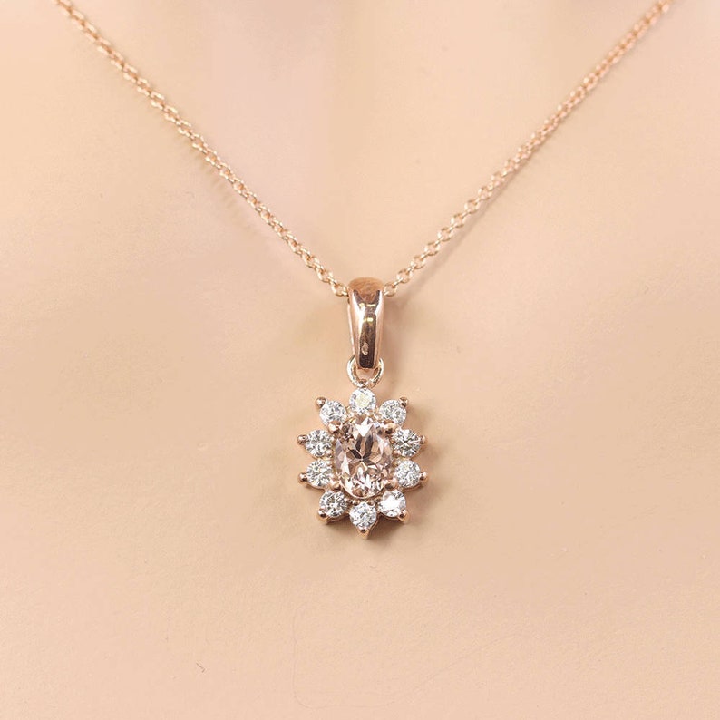 14K MORGANITE DIAMOND SUNFLOWER NECKLACE (SMALL VERSION)