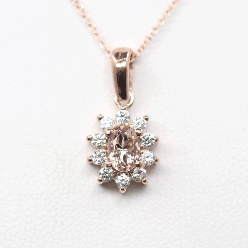 14K MORGANITE DIAMOND SUNFLOWER NECKLACE (SMALL VERSION)