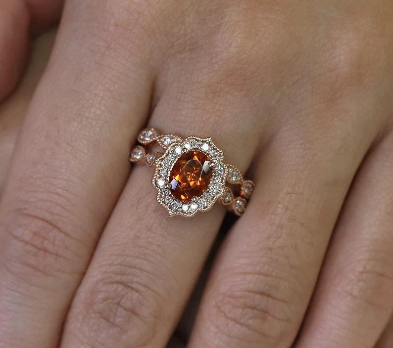 14K CITRINE DIAMOND FLORAL ENGAGEMENT RING