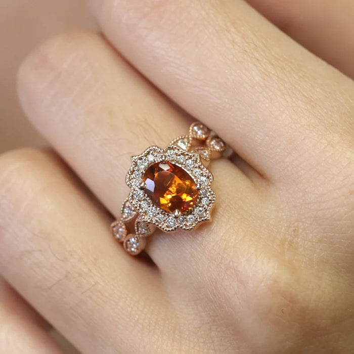 14K CITRINE DIAMOND FLORAL BRIDAL SET