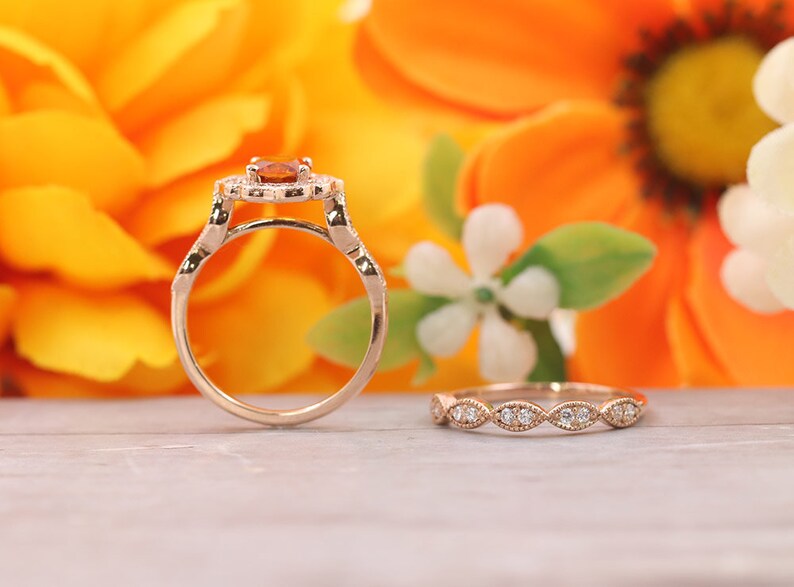 14K CITRINE DIAMOND FLORAL BRIDAL SET