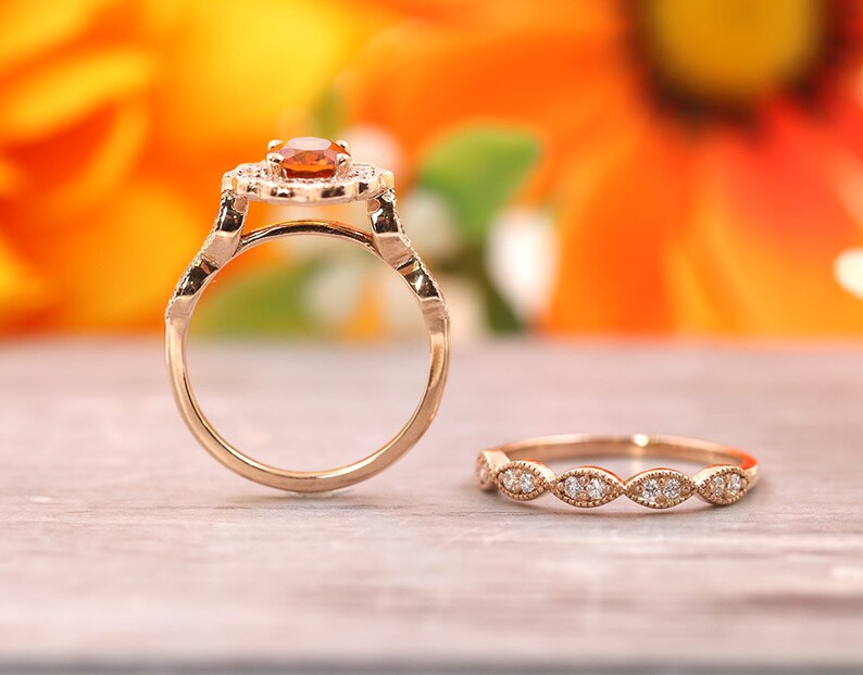 14K CITRINE DIAMOND FLORAL BRIDAL SET