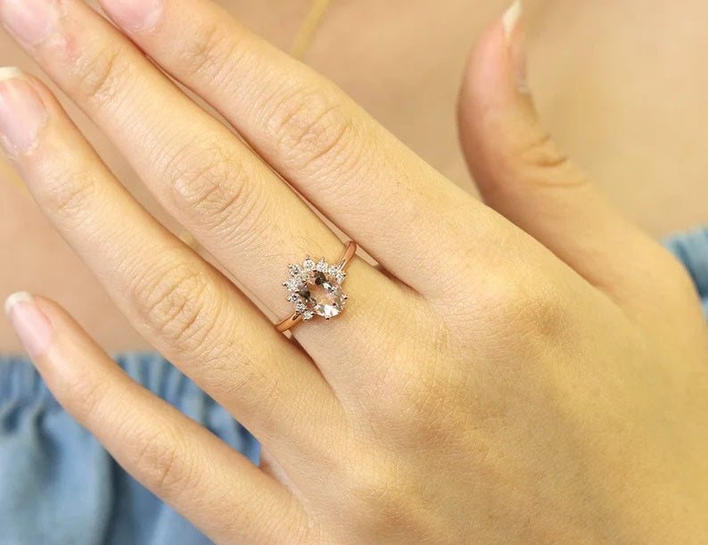 14K MORGANITE DIAMOND CROWN RING