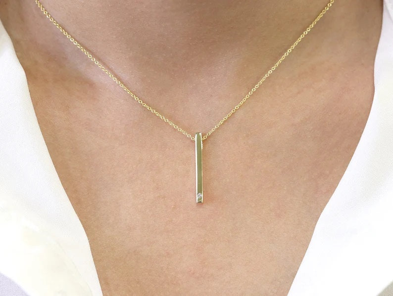 14K 1 DIAMOND BAR NECKLACE