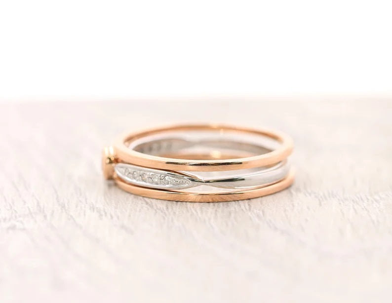 14K ROSE GOLD DIAMOND BEZEL GUARD TWO TONE RING SET