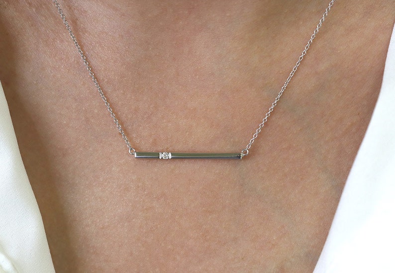 14K 1 DIAMOND BAR NECKLACE