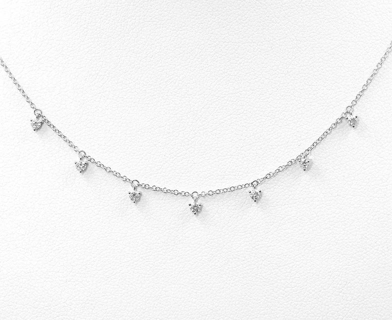 14K 7 DIAMOND DANGLING NECKLACE