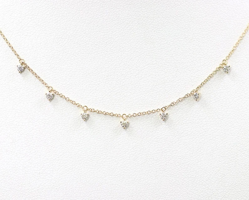 14K 7 DIAMOND DANGLING NECKLACE