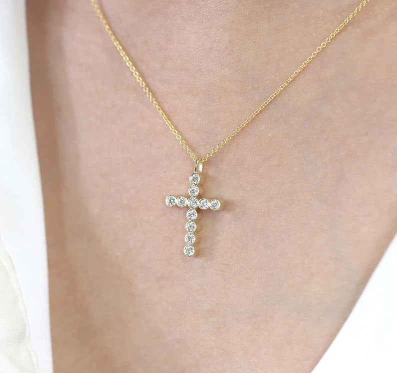 14K 0.33CT DIAMOND CROSS NECKLACE