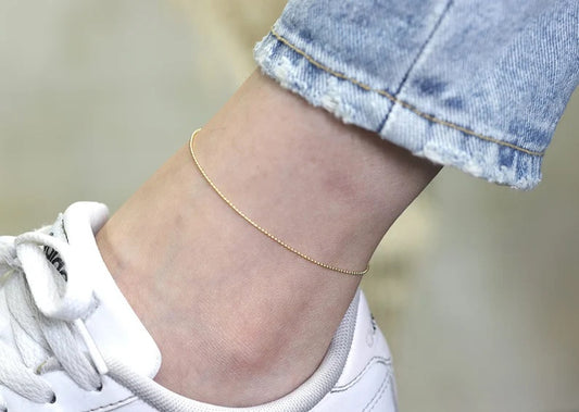 14K 1MM BEADED CHAIN ANKLET