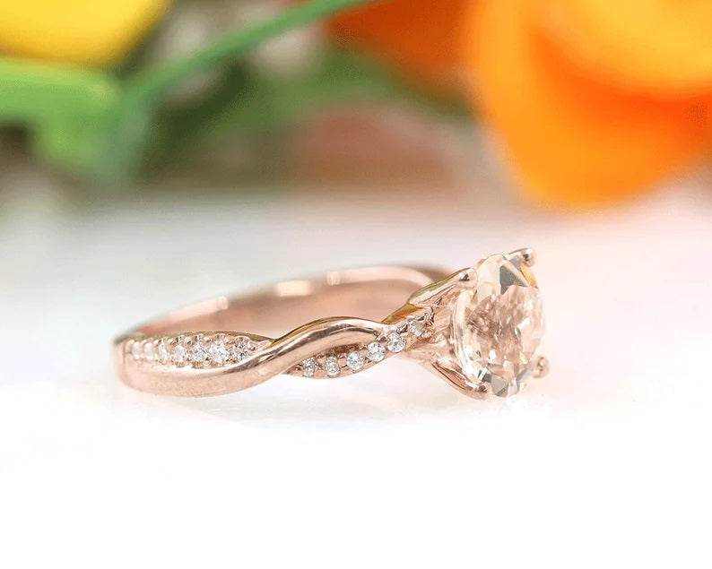 14K MORGANITE DIAMOND TWIST RING