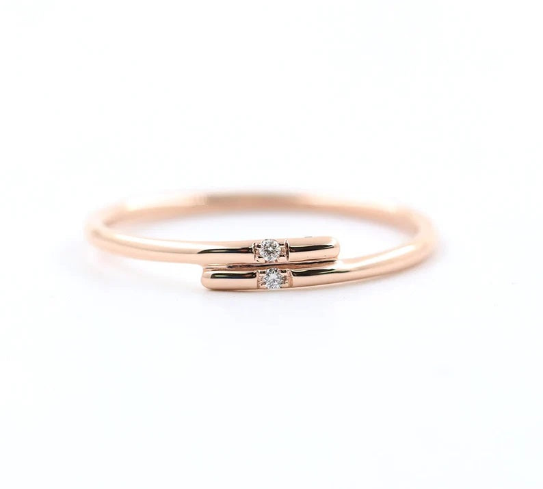 14K 2 DIAMOND OVERLAP BAND