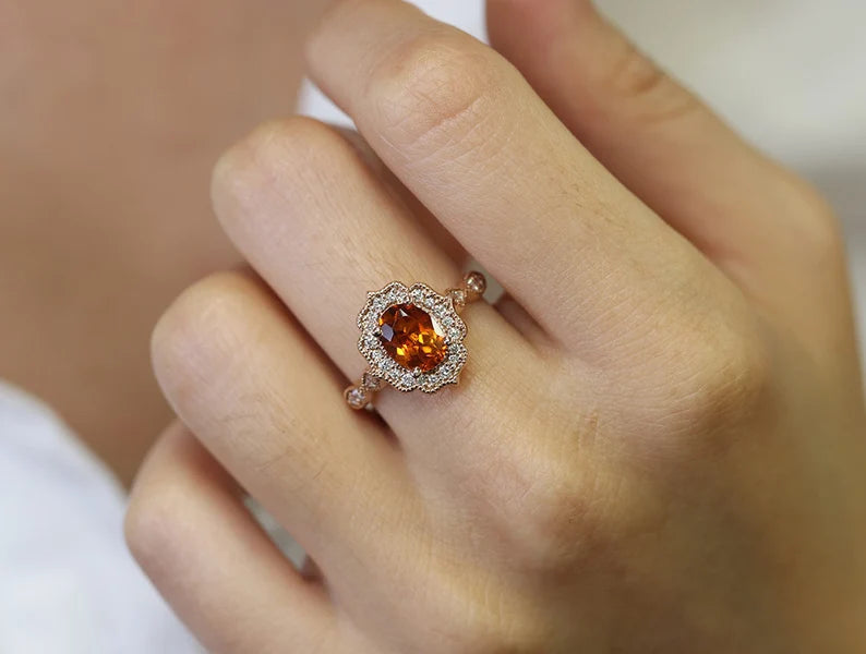 14K CITRINE DIAMOND FLORAL ENGAGEMENT RING